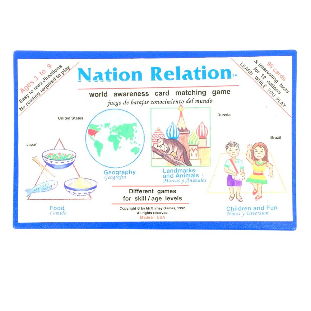 Nation Relation World Awareness Card Matching Game McGivney Games 1992 Ages 3-9
